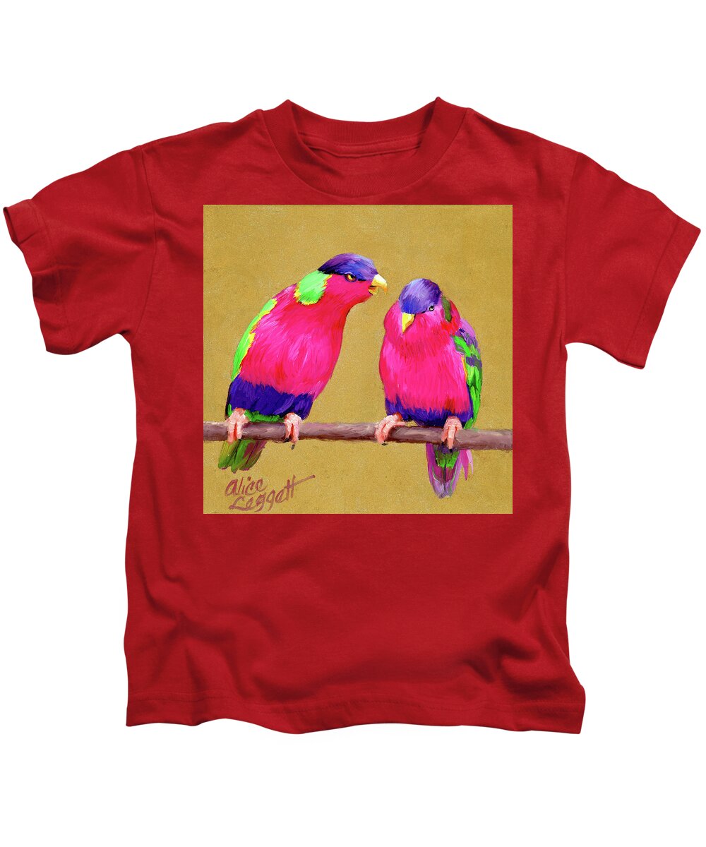Bird Kids T-Shirt featuring the painting Bird Blurbs by Alice Leggett