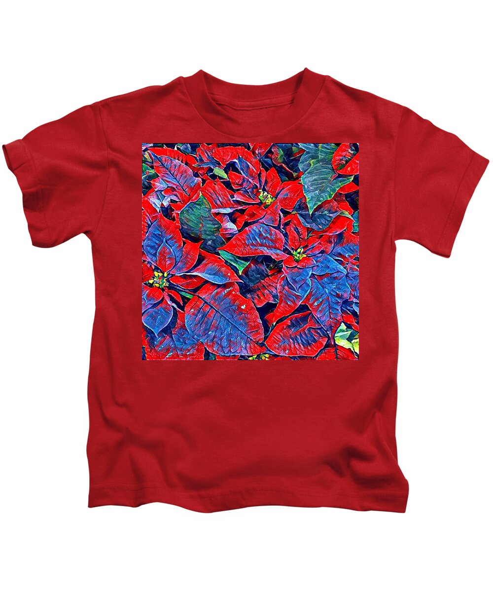 Blue Kids T-Shirt featuring the photograph Blue and Red Poinsettias by Vivian Aumond