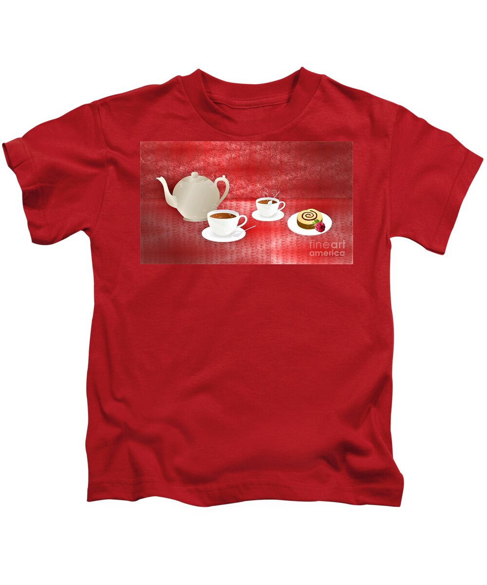 Tea Pot Kids T-Shirt featuring the digital art Breakfast Tea by Denise F Fulmer