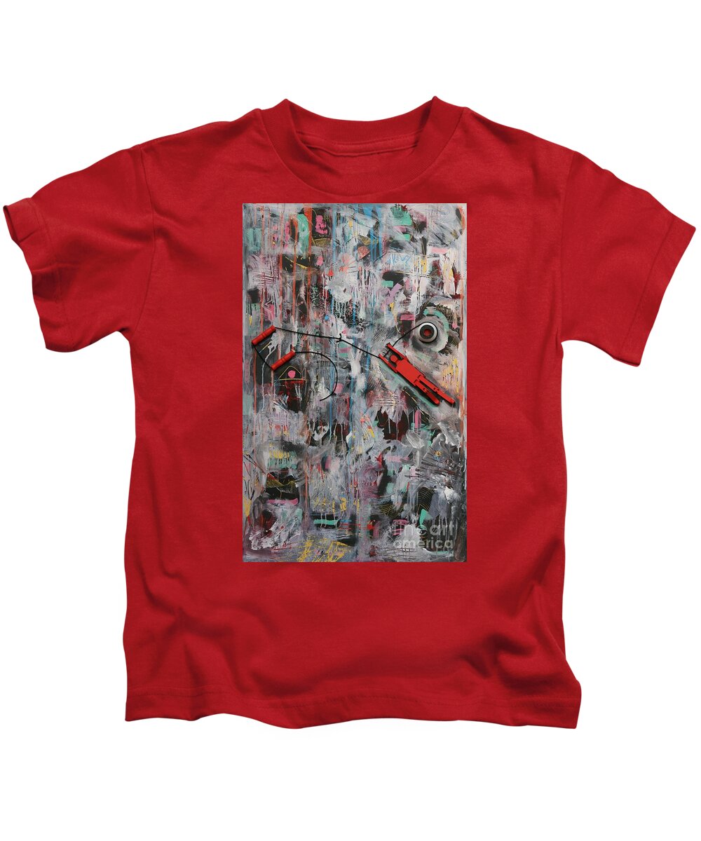 Mixed Media Abstract Kids T-Shirt featuring the mixed media By a Thread by Jean Clarke