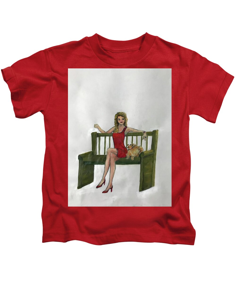 Sitting On Bench Kids T-Shirt featuring the painting Captivating Lady 1 by Deborah Naves