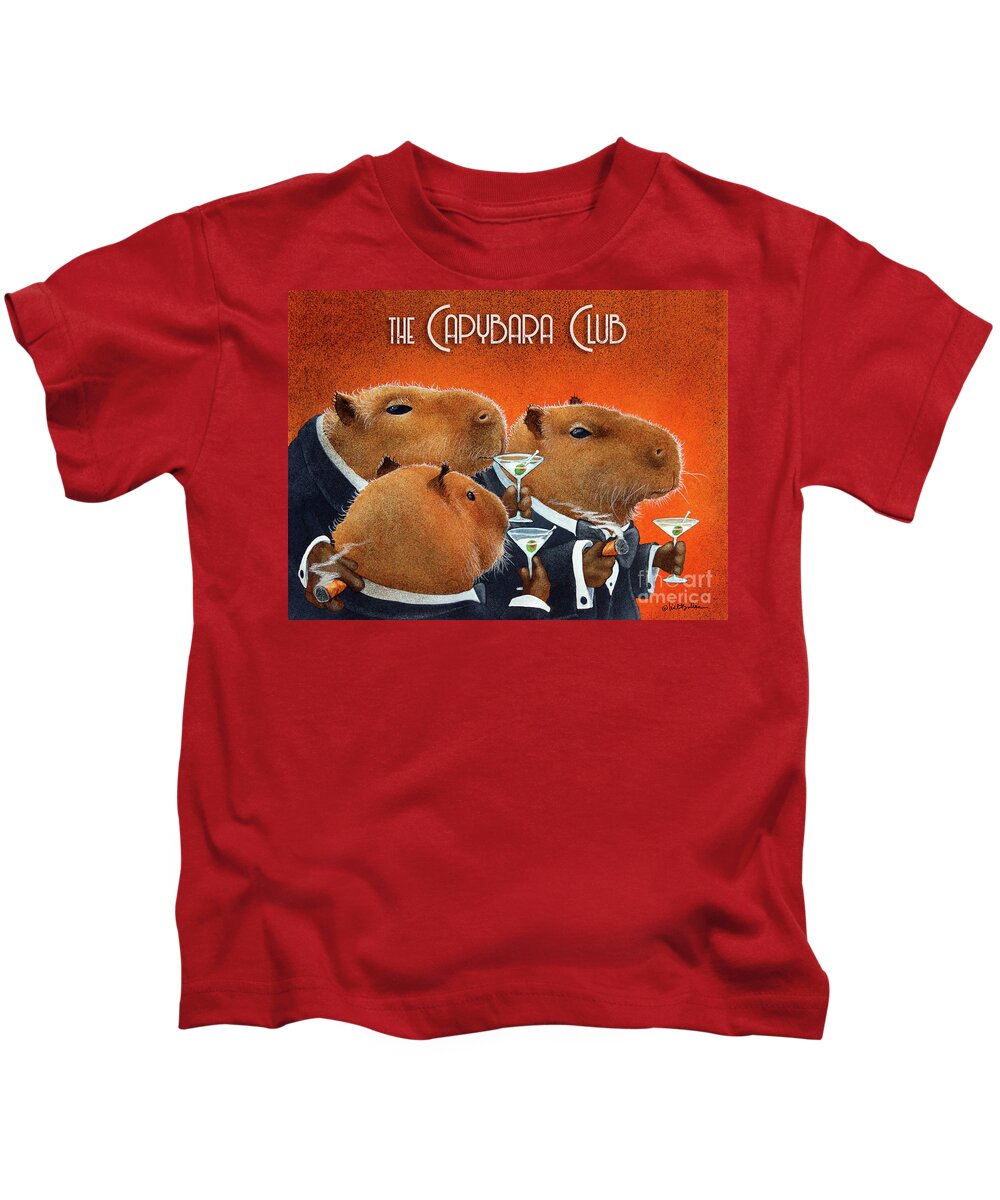 Bar Art Kids T-Shirt featuring the painting Capybara Club by Will Bullas