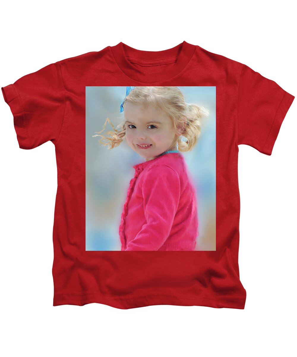 Girl Kids T-Shirt featuring the digital art Child Playing At the Beach by Cordia Murphy