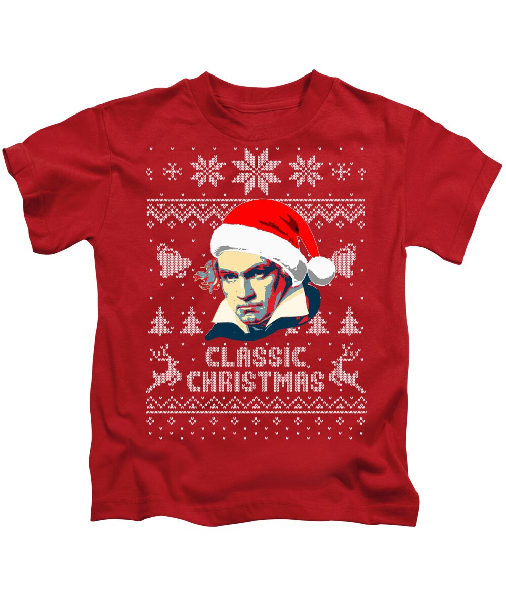 Santa Kids T-Shirt featuring the digital art Classic Christmas Ludwig Van Beethoven by Filip Schpindel
