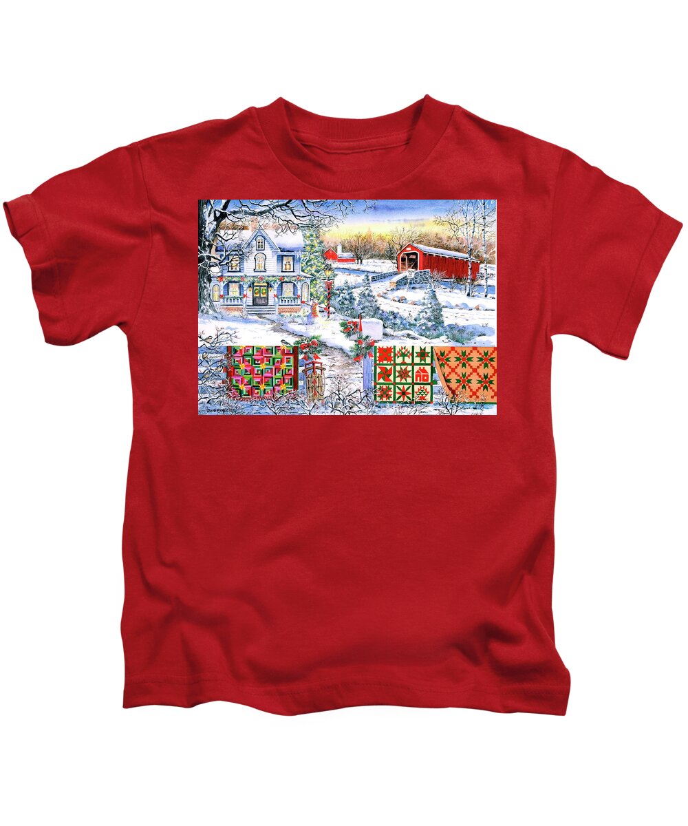 Snow Kids T-Shirt featuring the painting Country Christmas by Diane Phalen