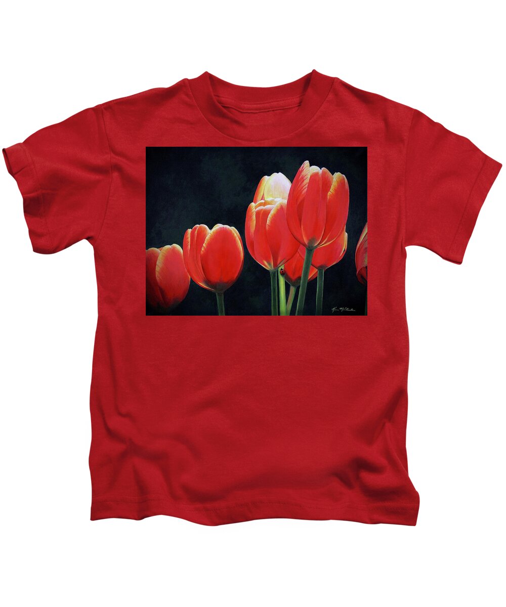 Kim Mcclinton Kids T-Shirt featuring the painting Crimson Affinity by Kim McClinton