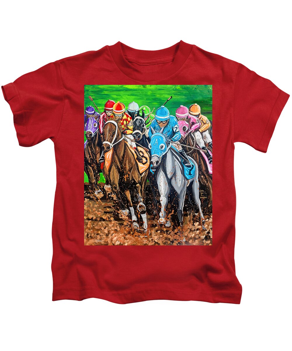 Derby Kids T-Shirt featuring the painting Derby Day by Emanuel Alvarez Valencia