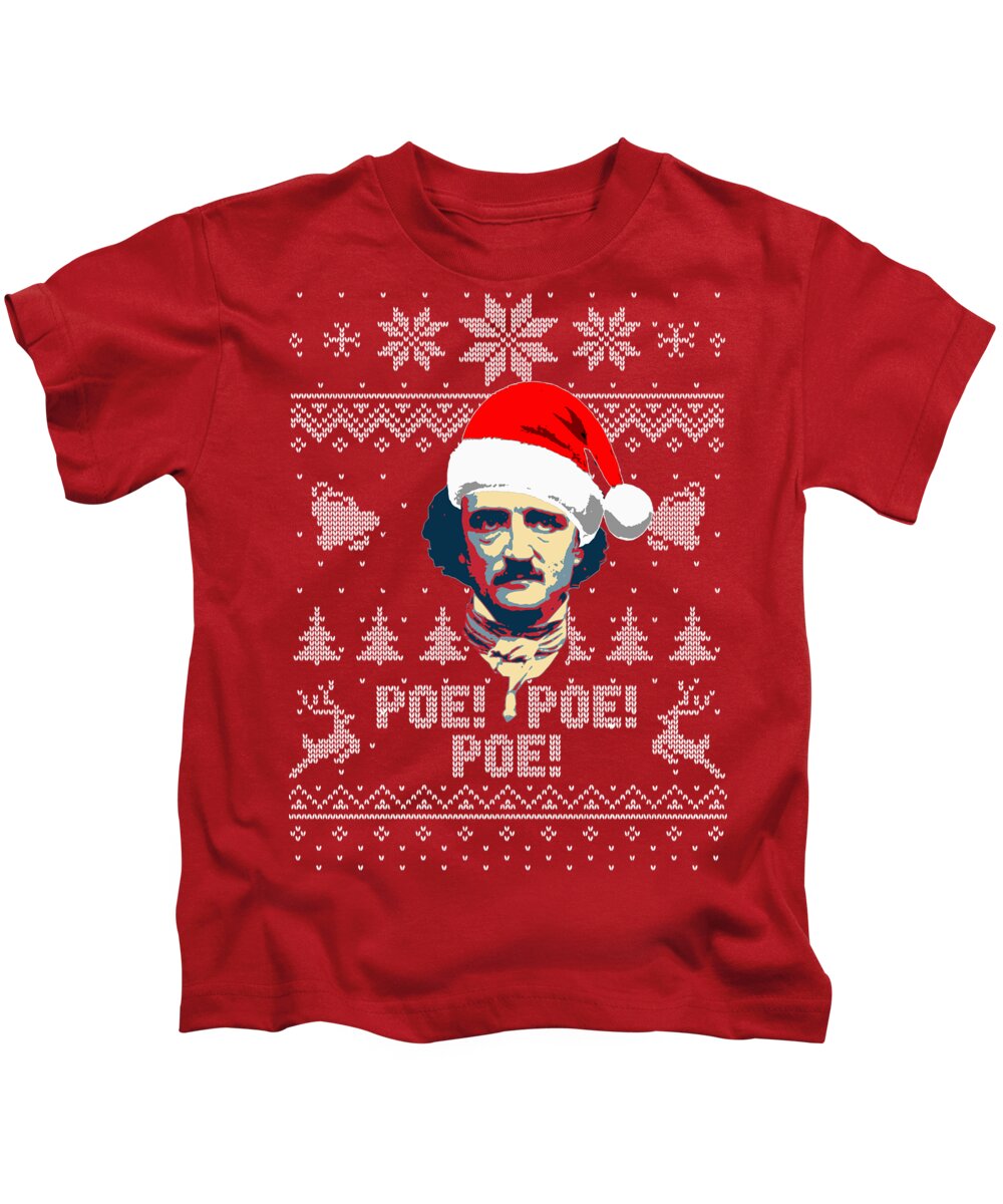 Santa Kids T-Shirt featuring the digital art Edgar Allan Poe Ho Ho Ho Poe Poe Poe by Megan Miller