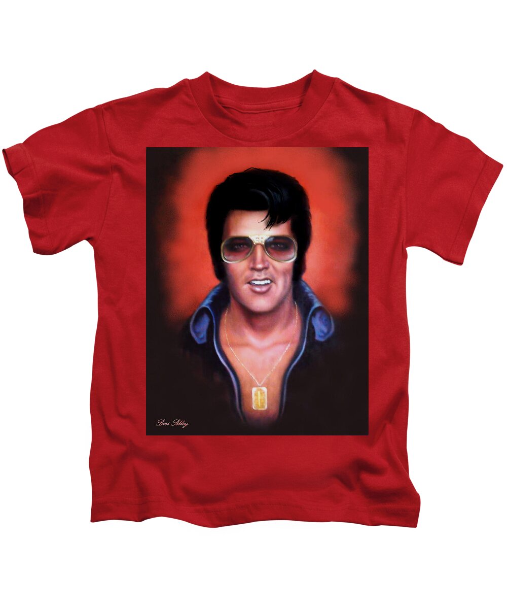 Elvis Kids T-Shirt featuring the painting Elvis wearing his EP glasses by Loxi Sibley
