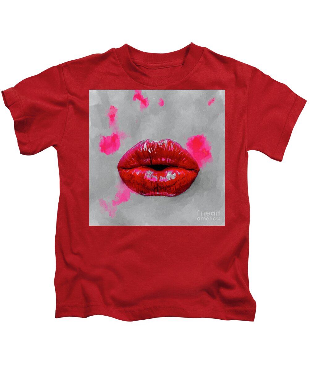 Facemask Kids T-Shirt featuring the mixed media Facemask Lips 3 by Laurie's Intuitive