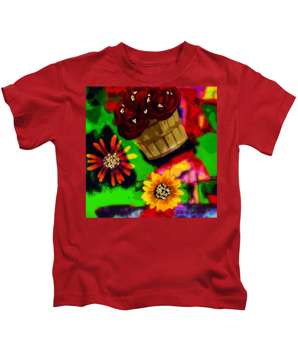 Abstract Art Kids T-Shirt featuring the mixed media Flower Power by Canessa Thomas