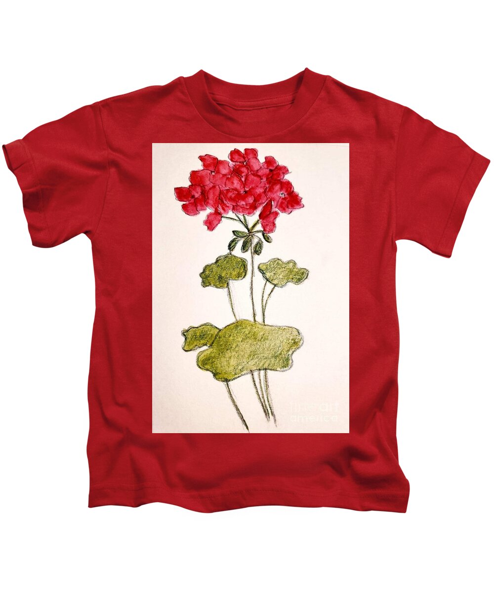 Red Flower Kids T-Shirt featuring the painting Geranium by Margaret Welsh Willowsilk