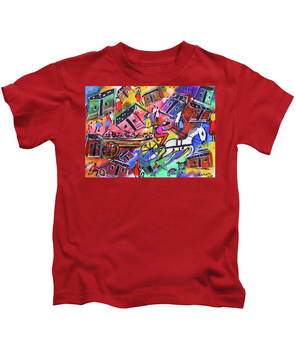 African Art Kids T-Shirt featuring the painting Ghettos by Eli Kobeli 1932-1999