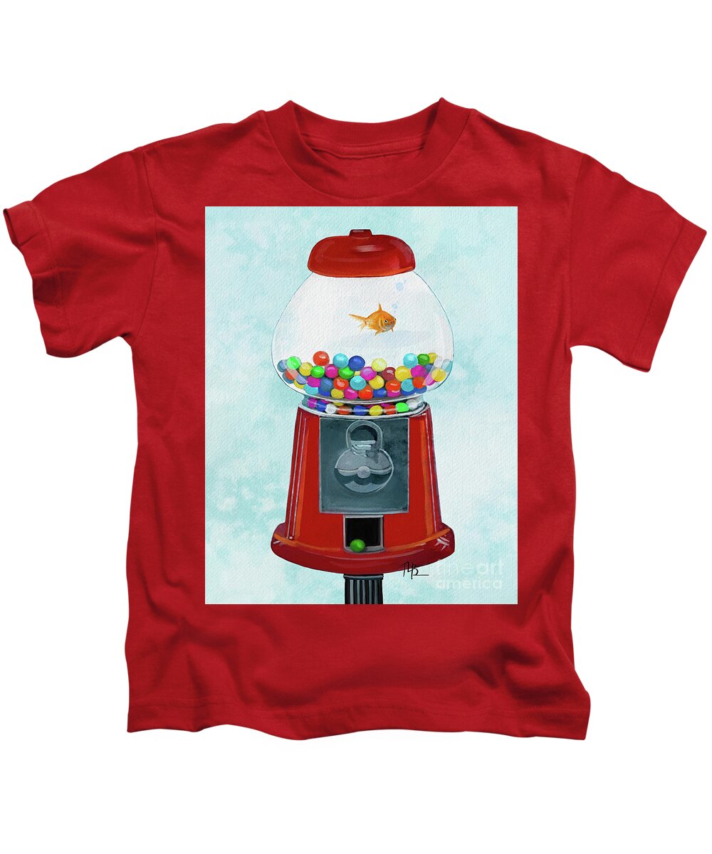 Gumballs Kids T-Shirt featuring the painting Gumballs and Goldfish by Tammy Lee Bradley
