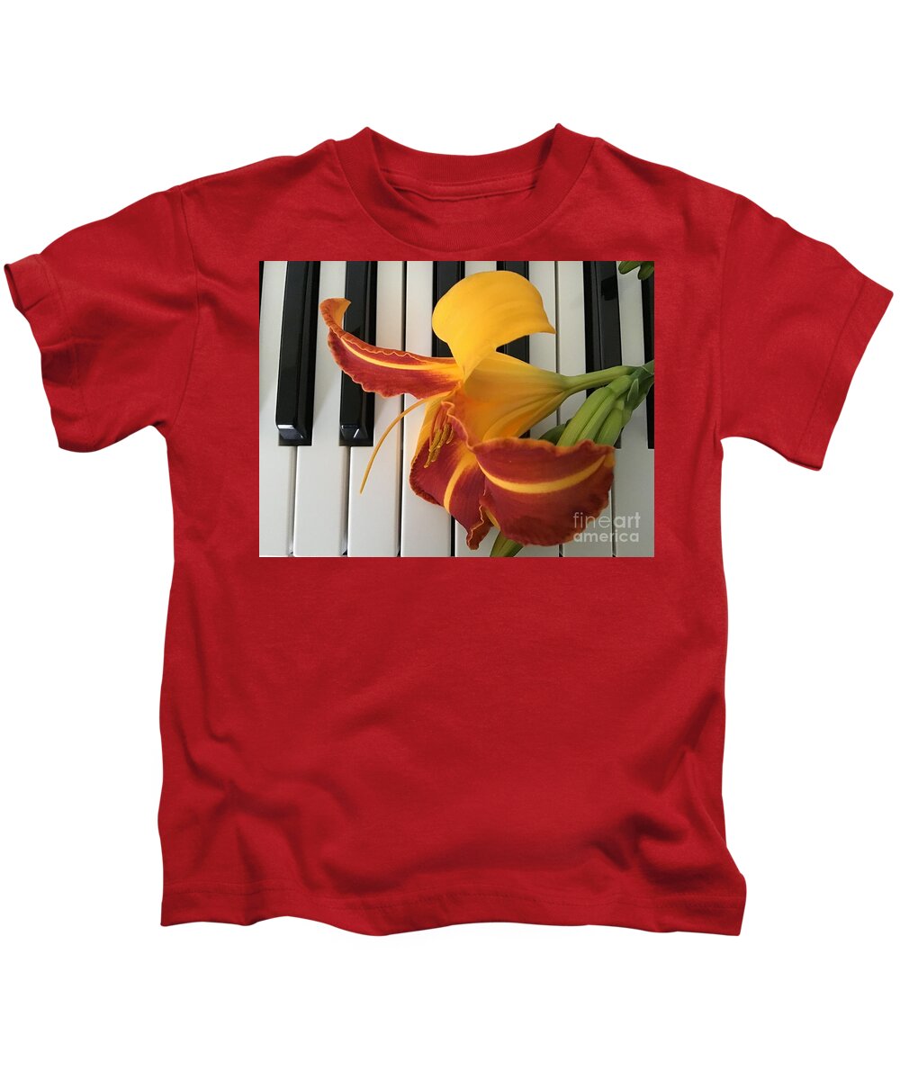 Lily Kids T-Shirt featuring the photograph Happy Lily on Keyboard by Catherine Wilson