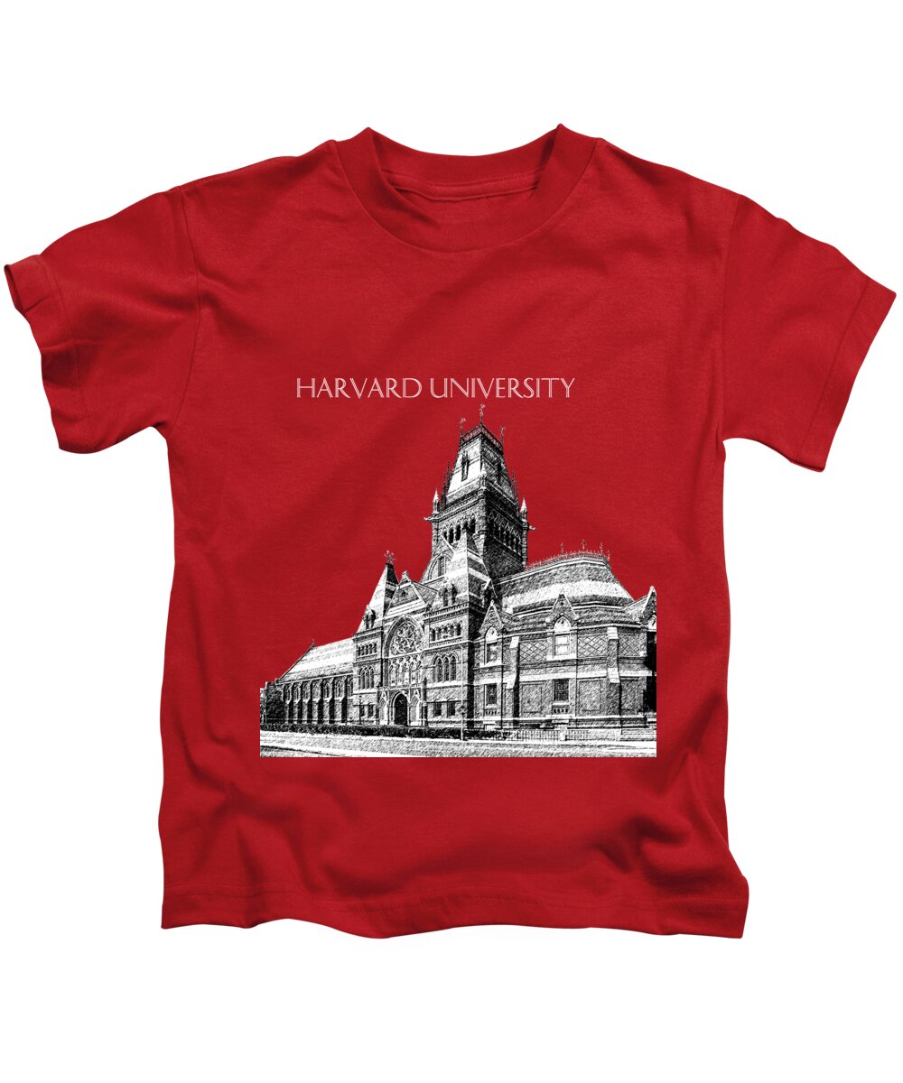 University Kids T-Shirt featuring the digital art Harvard University - Memorial Hall - Dark Red by DB Artist