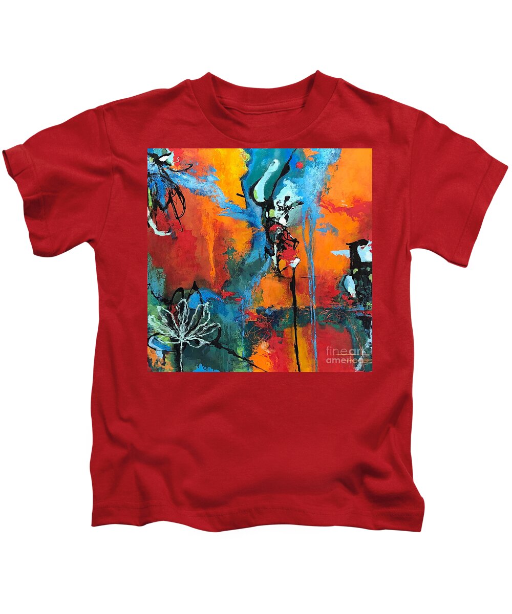 Abstract Kids T-Shirt featuring the painting Heart Opening by Mary Mirabal