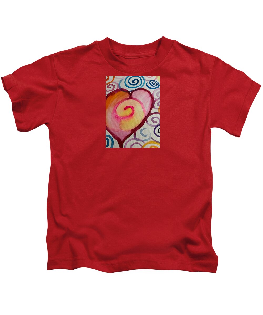 Watercolor Kids T-Shirt featuring the painting Heart Spirals by Sandy Rakowitz
