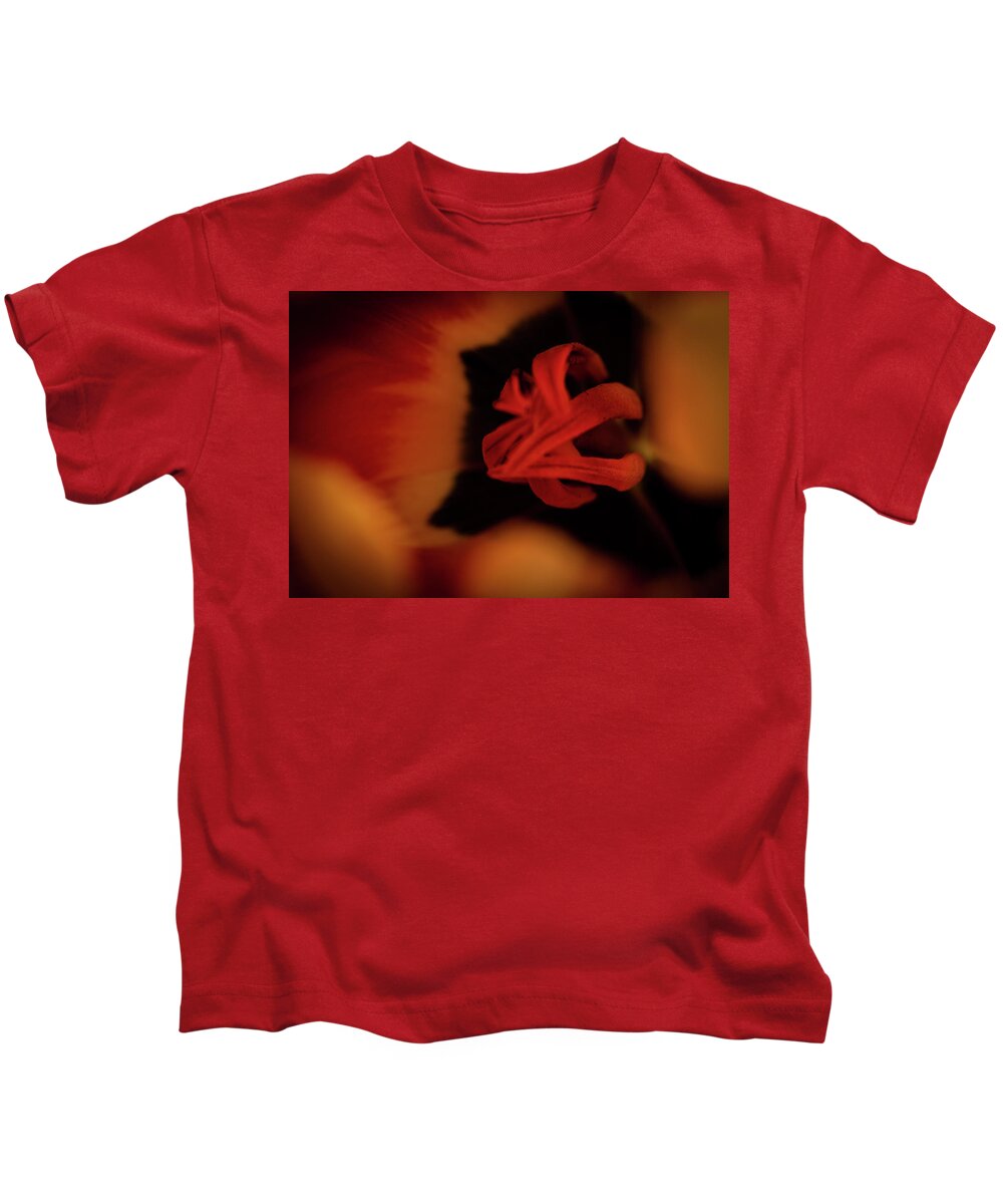 Macrophotography Kids T-Shirt featuring the photograph Inner Workings of a Tulip by Vicky Edgerly