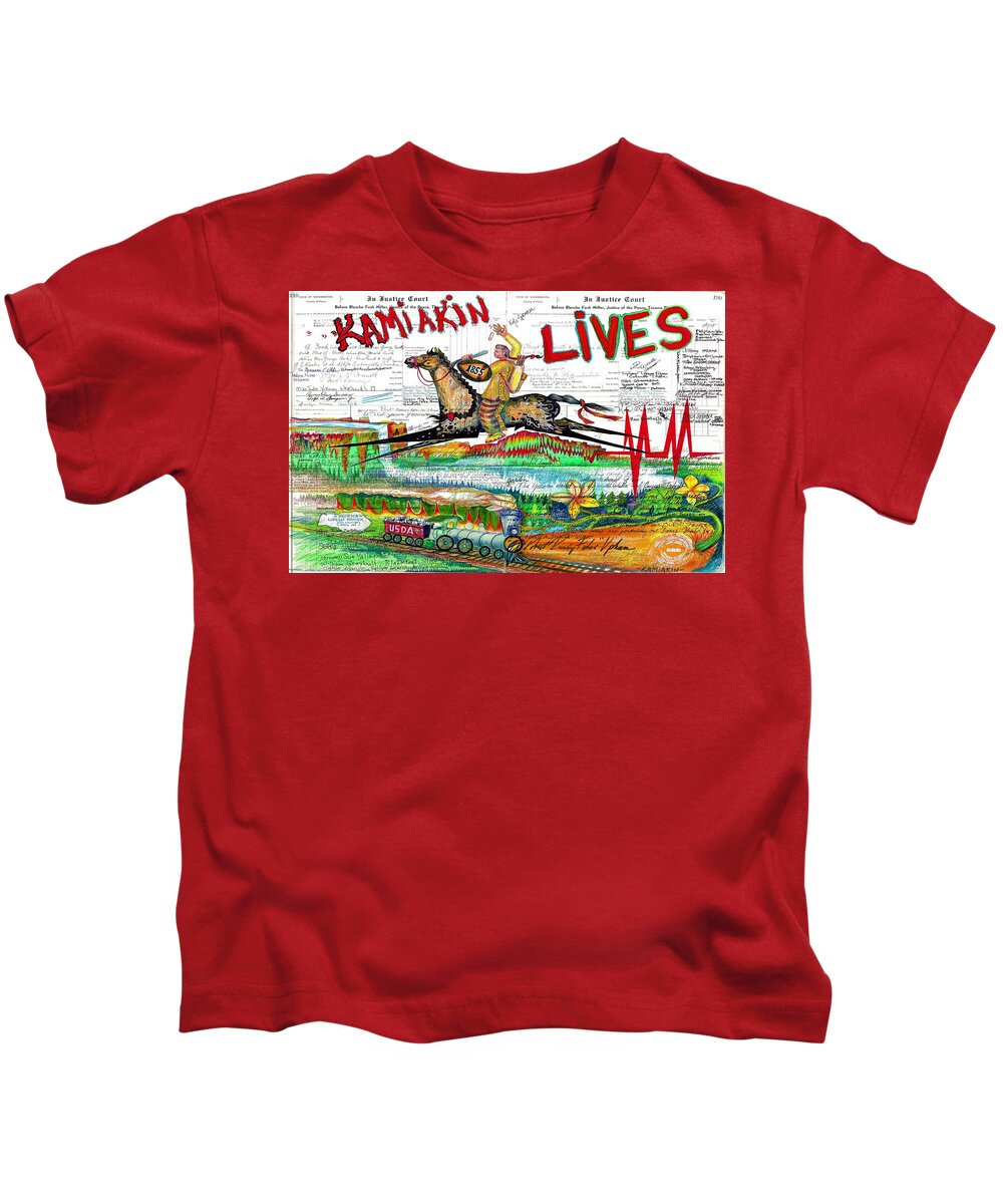 Yakama Kids T-Shirt featuring the drawing Kamiakin Lives by Robert Running Fisher Upham