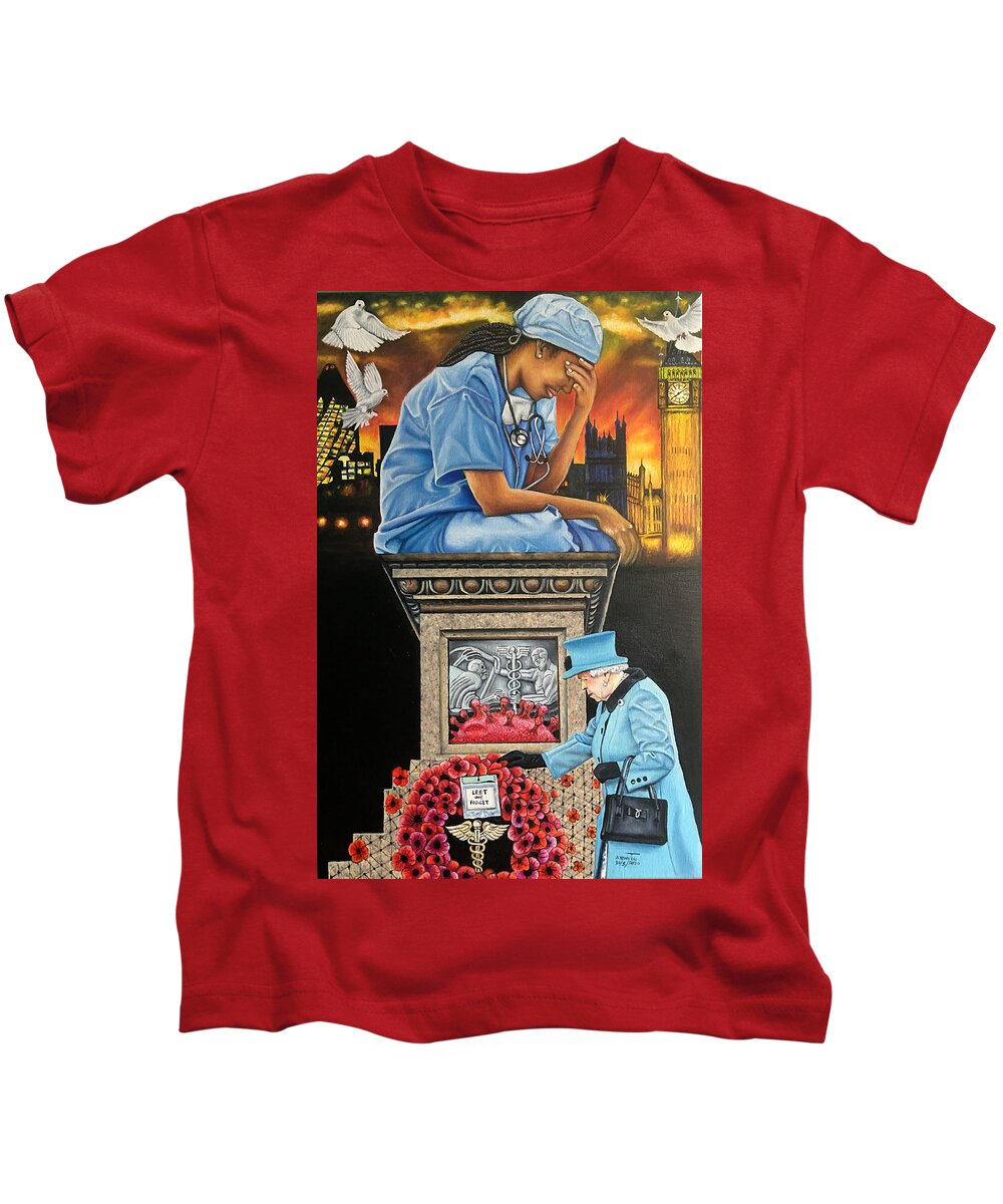 Big Ben Kids T-Shirt featuring the painting Lest We Forget by O Yemi Tubi