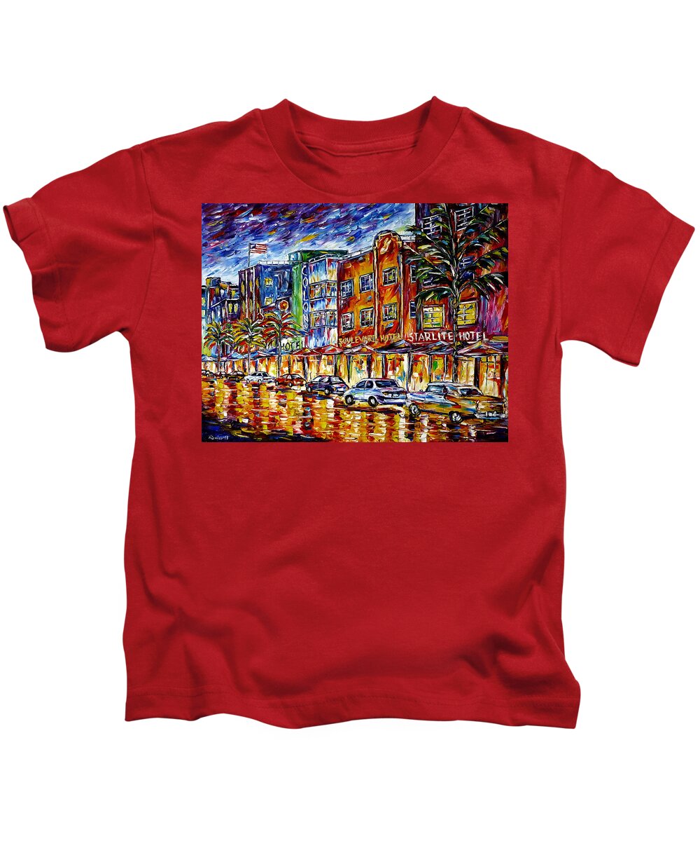 I Love Miami Kids T-Shirt featuring the painting Miami Beach by Mirek Kuzniar