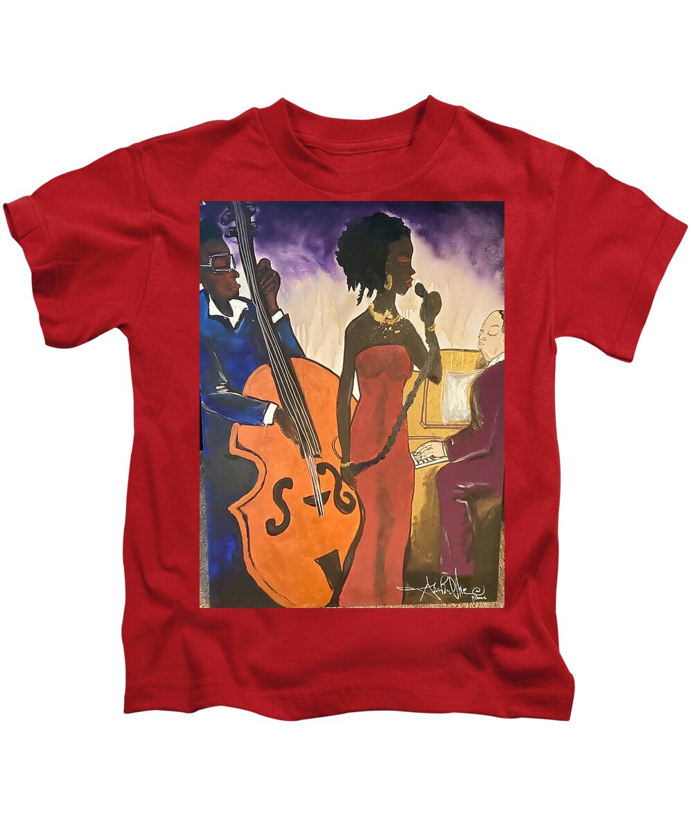  Kids T-Shirt featuring the painting Mo JAZZ by Angie ONeal