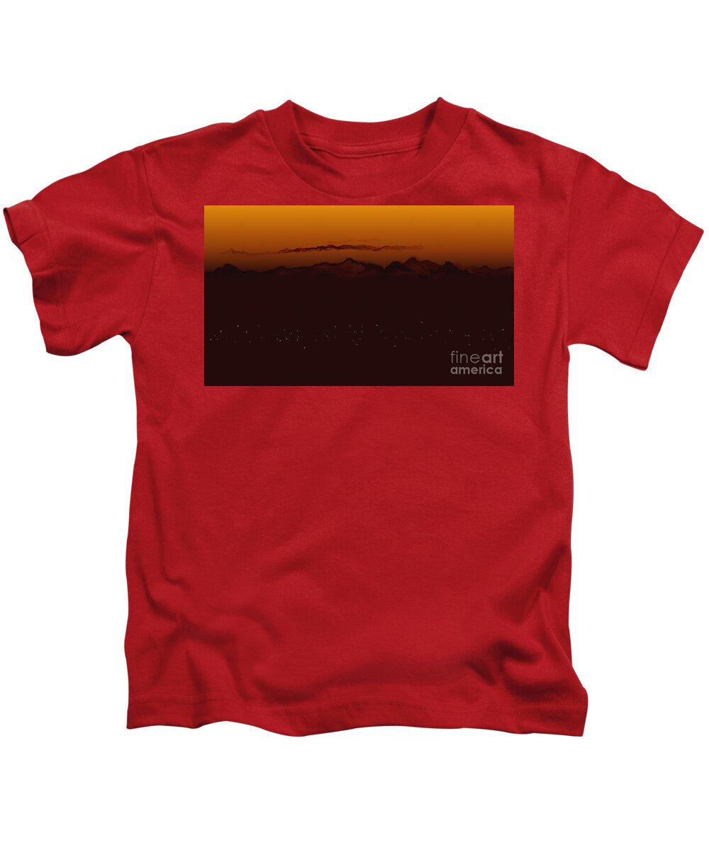 Sunset Kids T-Shirt featuring the digital art Mountain Valley Sunset by Kae Cheatham