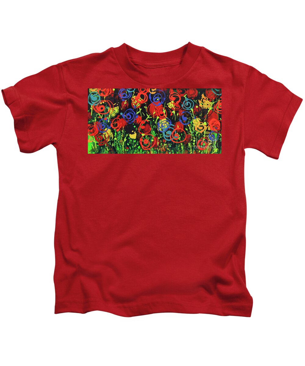 Evening Kids T-Shirt featuring the painting Night Joy Garden by Jeanette French