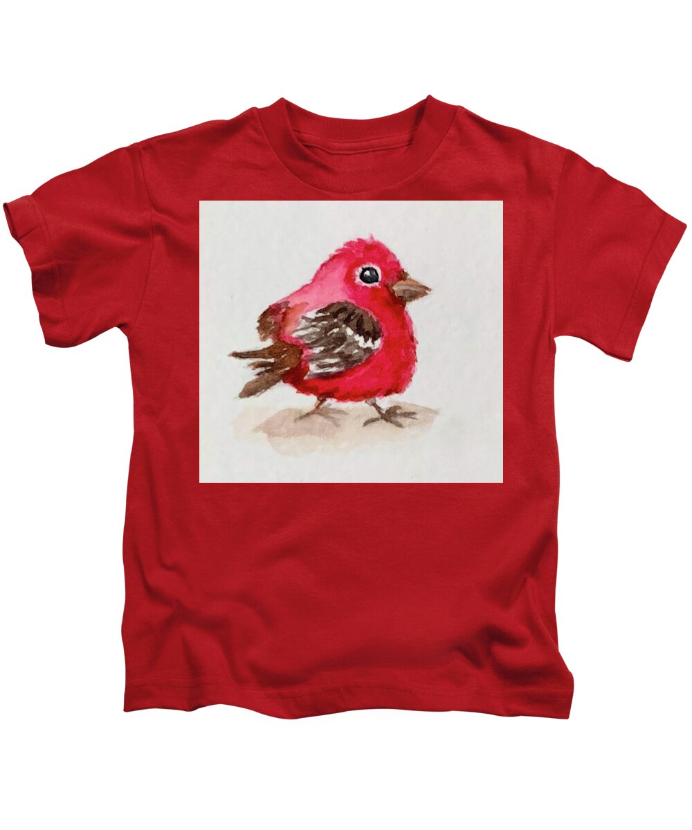 Red Bird Kids T-Shirt featuring the painting Not So Angry Bird by Tracy Hutchinson