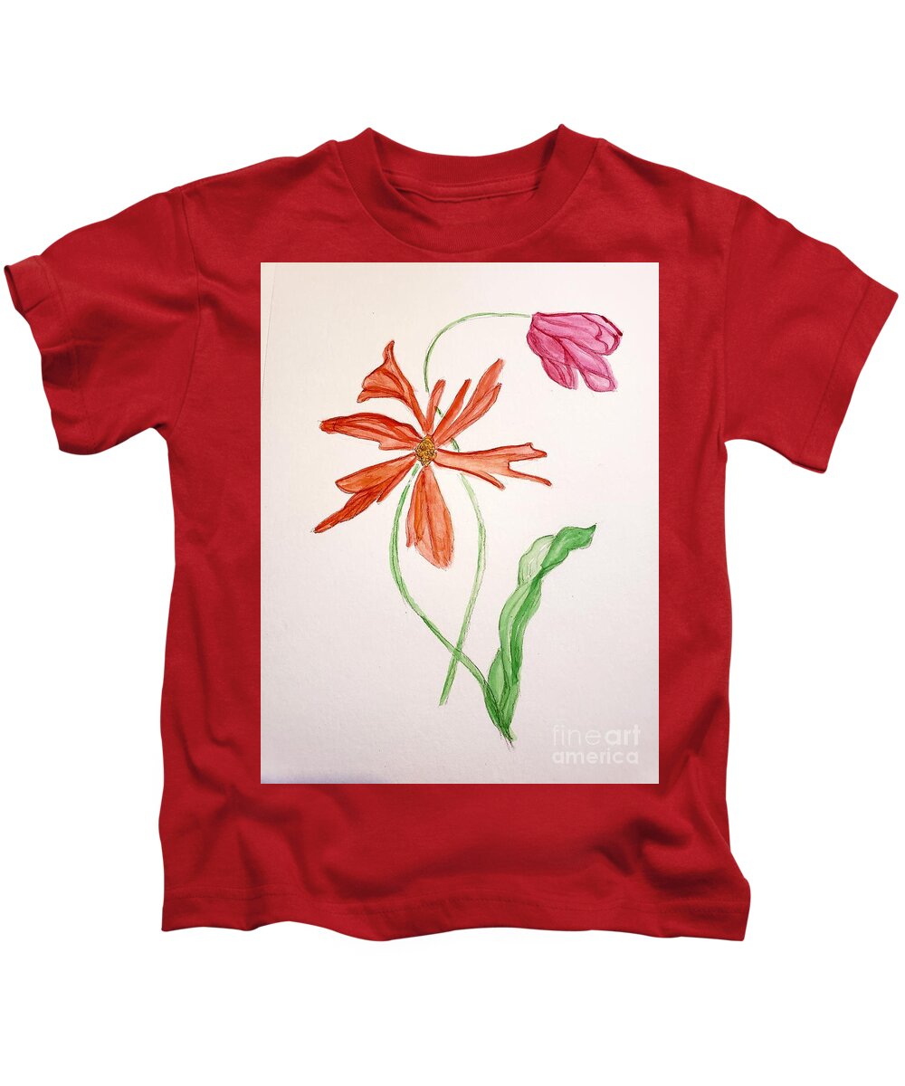 Orange Flower Kids T-Shirt featuring the painting Orange Tulip by Margaret Welsh Willowsilk