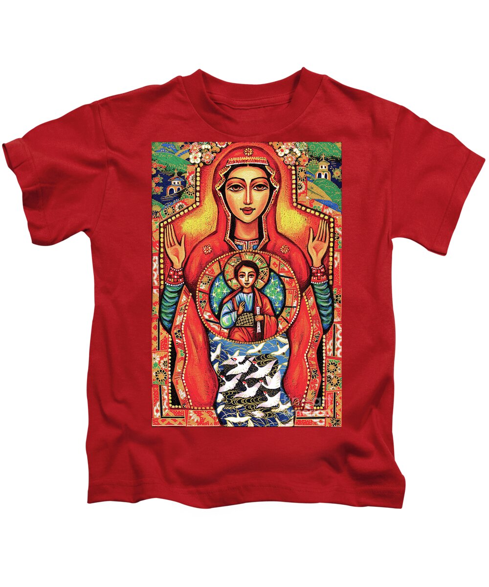 Mother And Child Kids T-Shirt featuring the painting Our Lady of the Sign by Eva Campbell