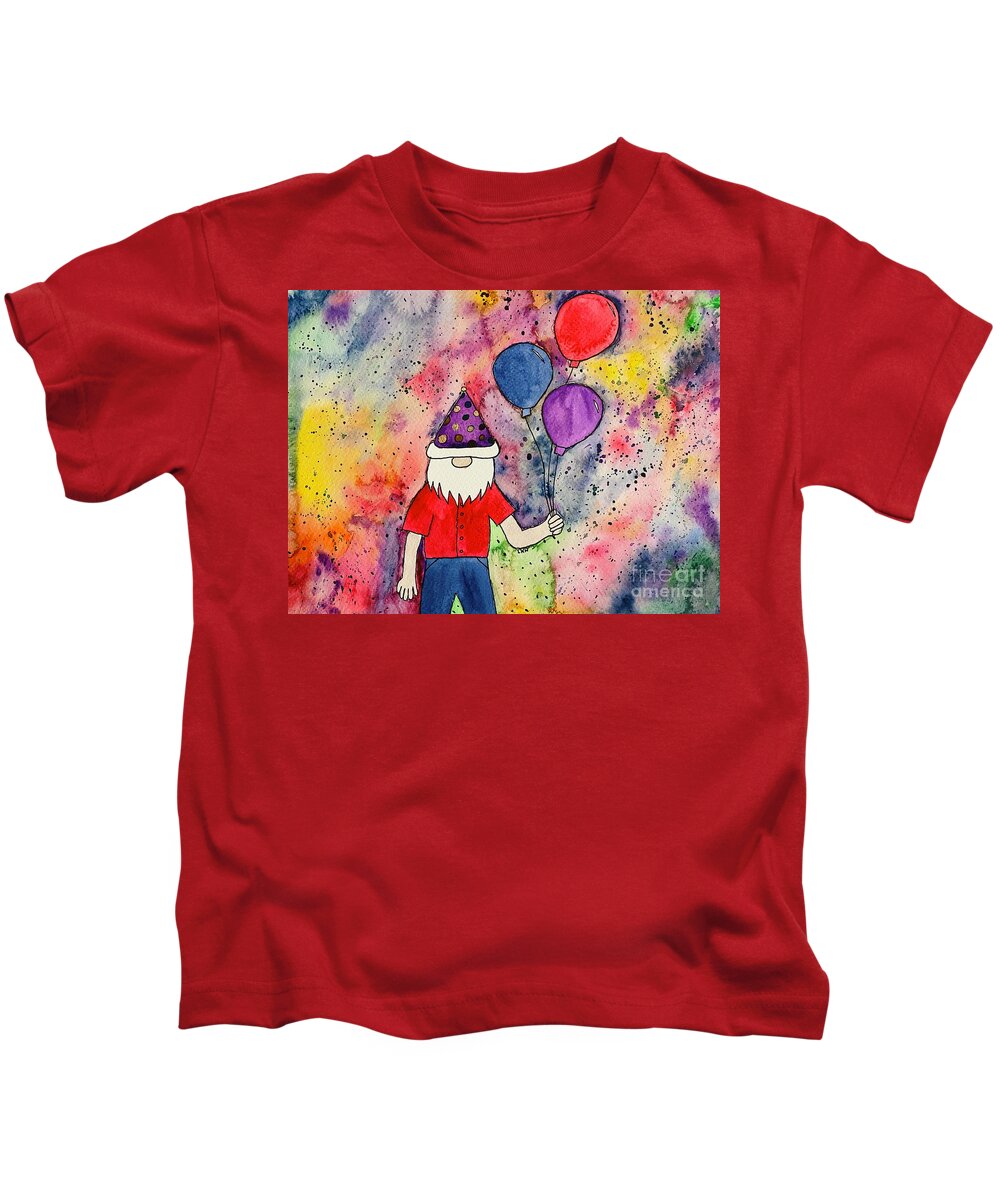 Party Gnome Kids T-Shirt featuring the mixed media Party Gnome by Lisa Neuman