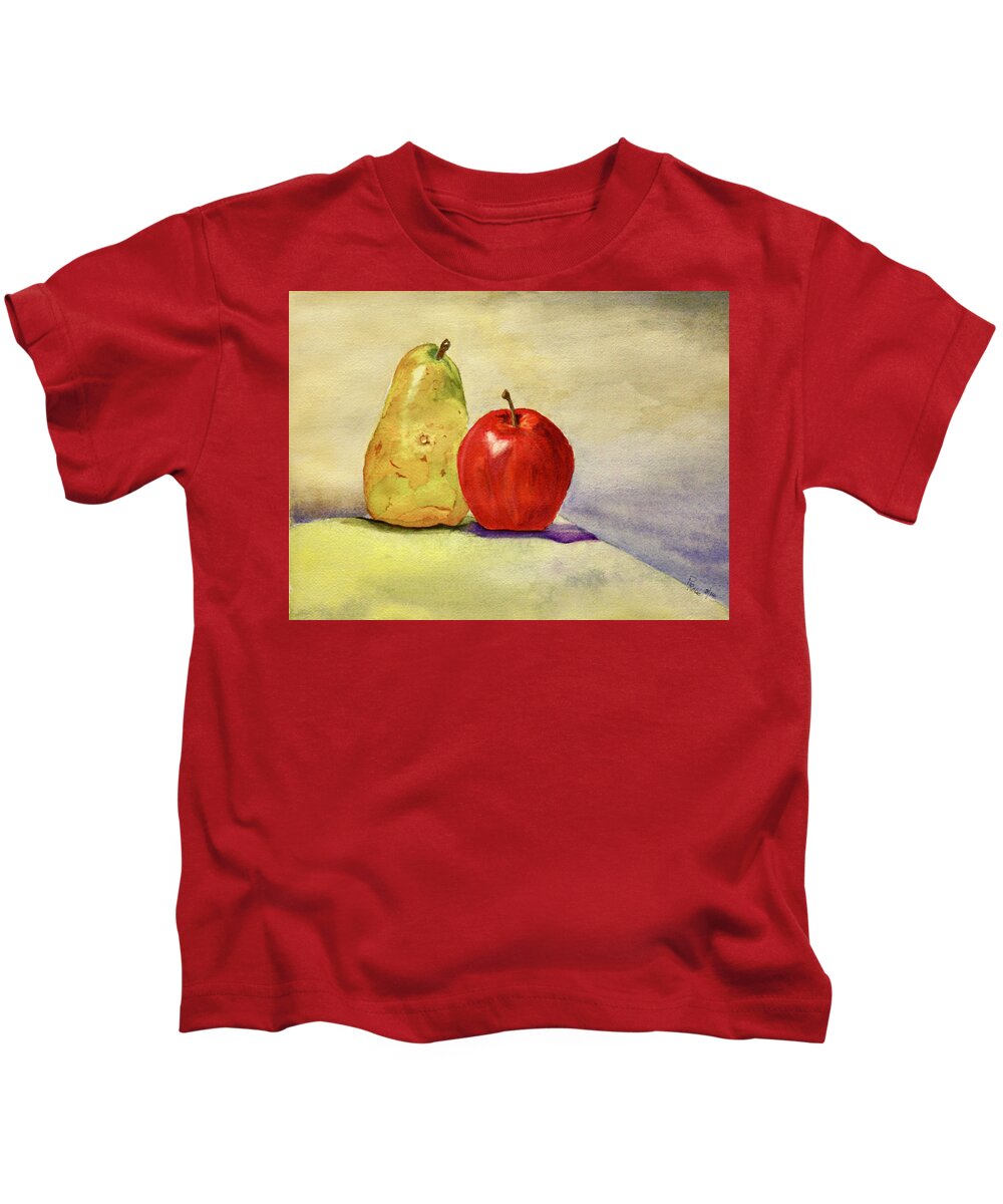 Fruit Kids T-Shirt featuring the painting Pear with Apple by Peggy Rose