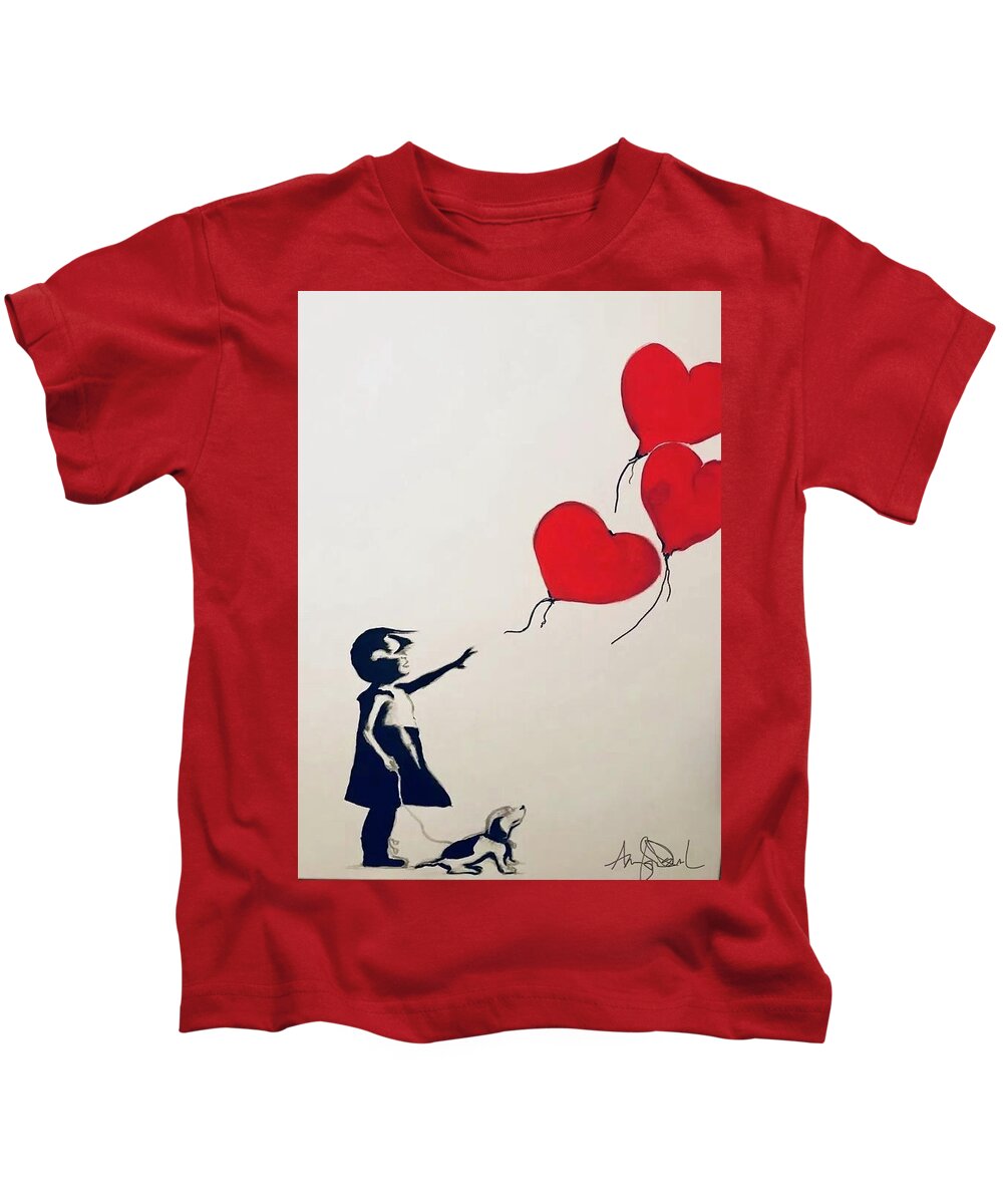  Kids T-Shirt featuring the mixed media Red Balloons by Angie ONeal