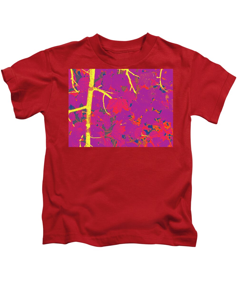 Memphis Kids T-Shirt featuring the digital art Red Leaves On Green by David Desautel