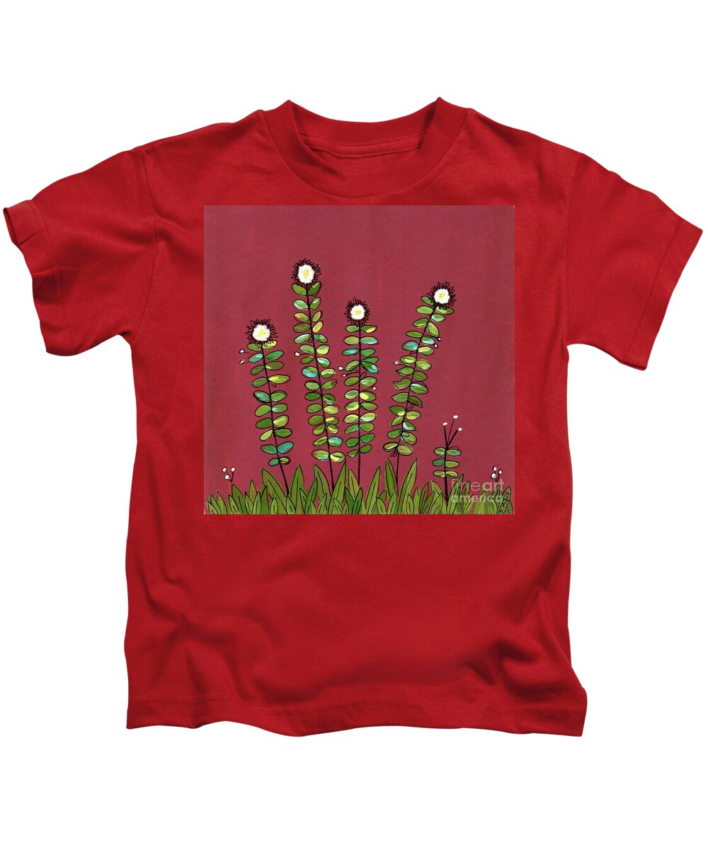 Retro Flowers Kids T-Shirt featuring the painting Retro Flower Garden by Donna Mibus