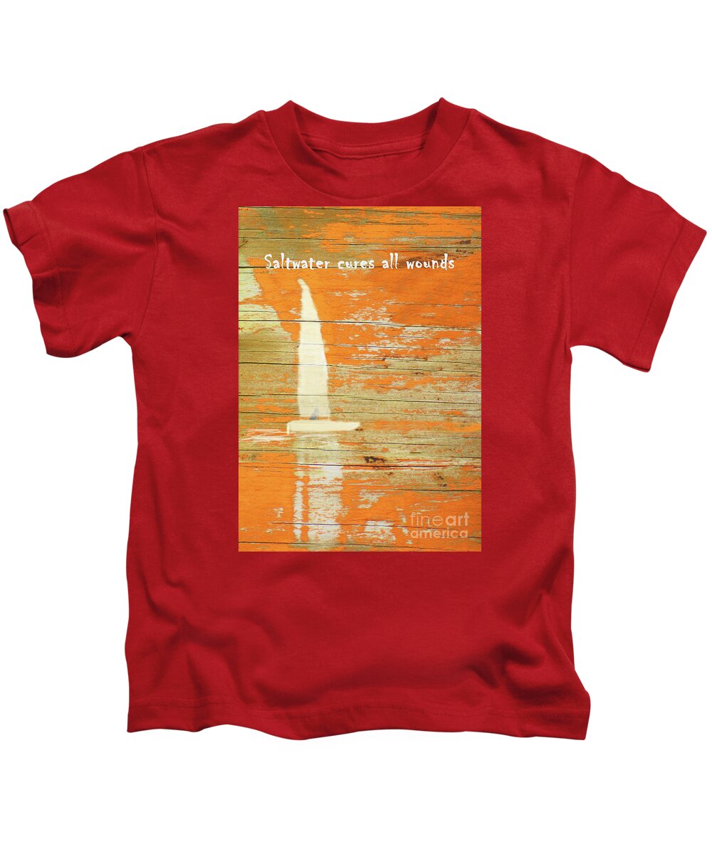 Abstract Kids T-Shirt featuring the painting Saltwater Cures All Wounds Poster- Sailing Orange Seas by Sharon Williams Eng