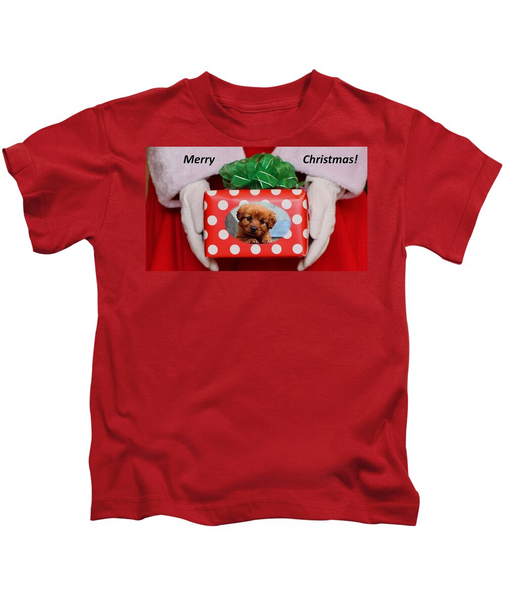 Christmas Kids T-Shirt featuring the photograph Santa Brings A Puppy by Nancy Ayanna Wyatt