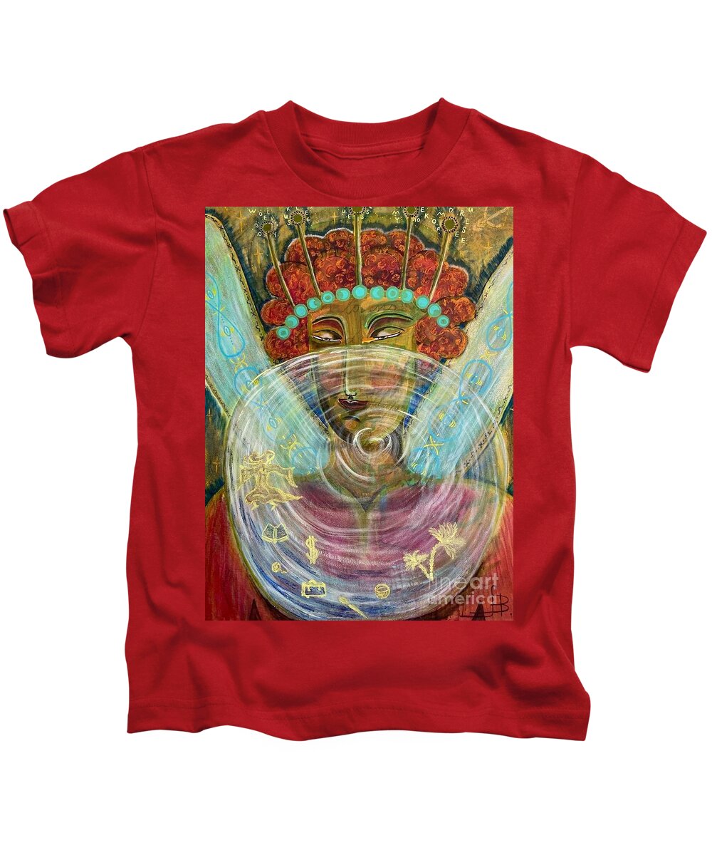 Cassandra Kids T-Shirt featuring the mixed media She who knows by Sylvia Becker-Hill