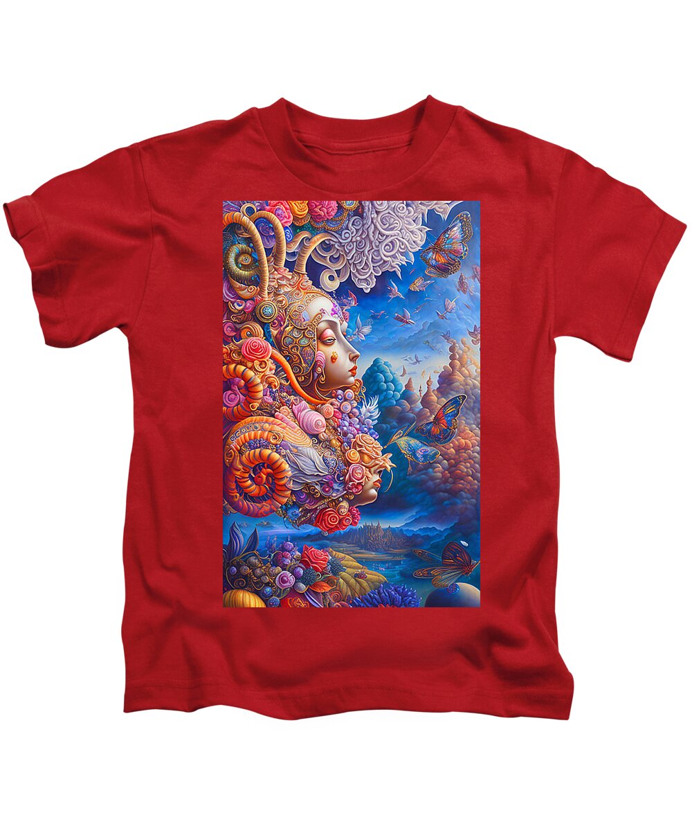 Deep Dream Kids T-Shirt featuring the digital art Spiral Rapture - A New Trip 2 by Otto Rapp