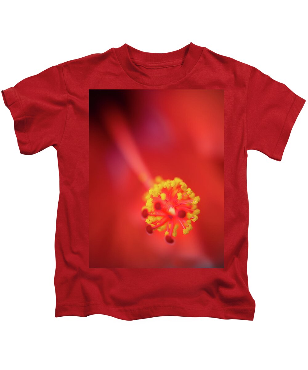 Red Kids T-Shirt featuring the photograph Stamen by M Kathleen Warren