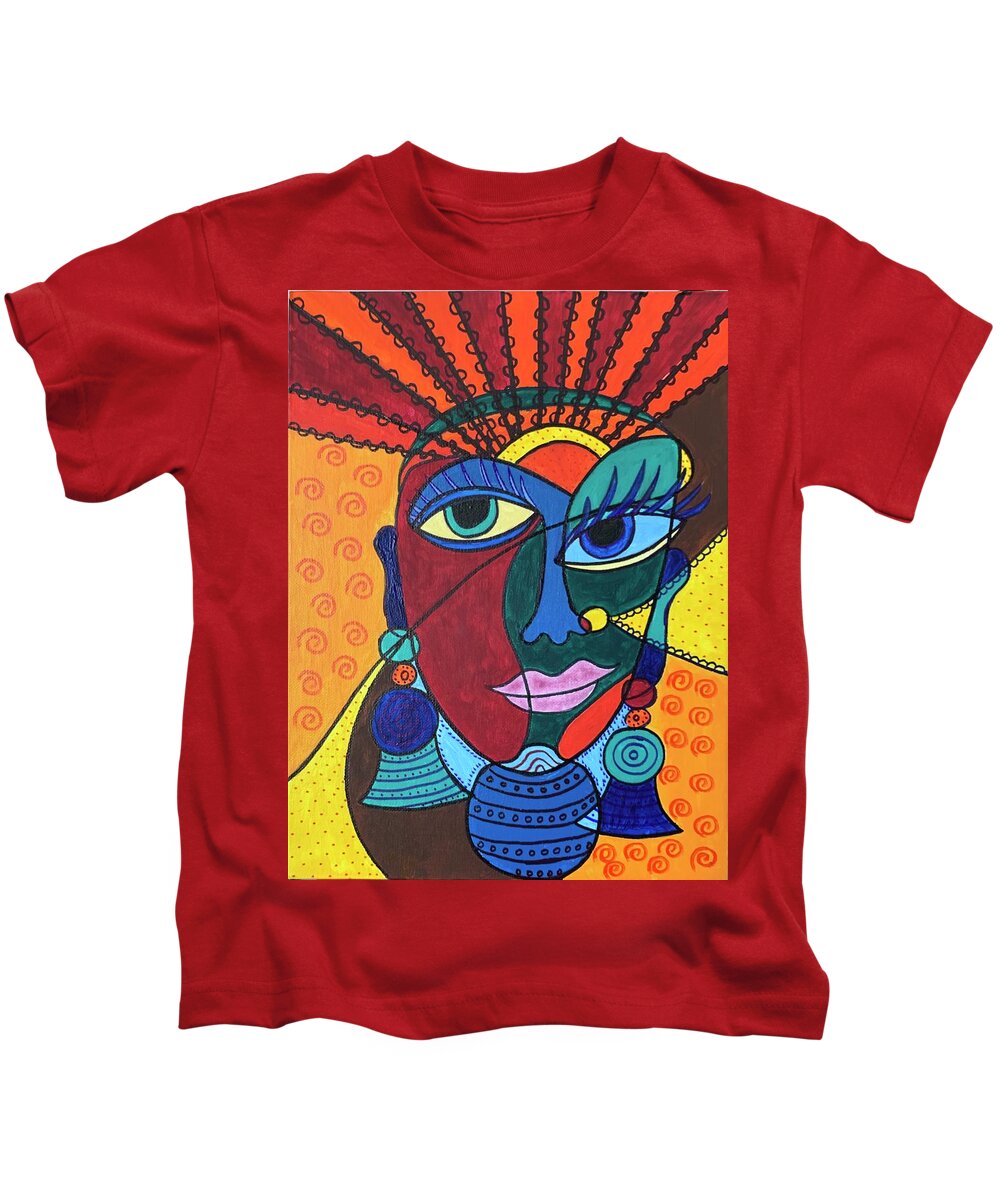 Cubism Kids T-Shirt featuring the painting Sun Rays by Raji Musinipally