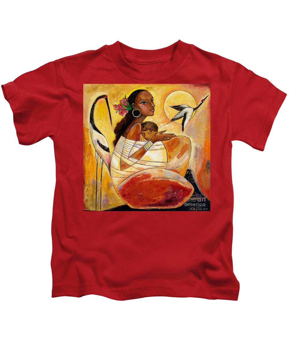Mother And Child Kids T-Shirt featuring the painting Sunshine Mother and Child by Shijun Munns