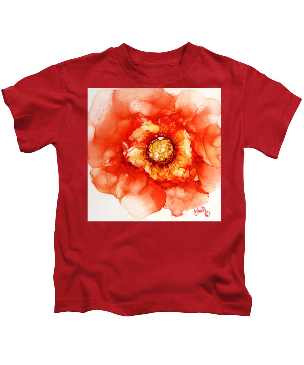 Tangerine Wild Rose Kids T-Shirt featuring the painting Tangerine Wild Rose by Daniela Easter