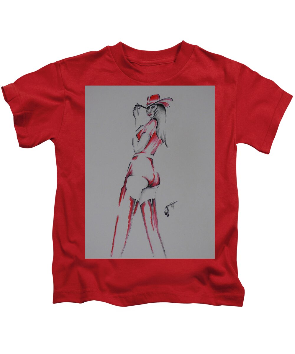 Cowgirl Kids T-Shirt featuring the painting Texas Cowgirl by Kem Himelright