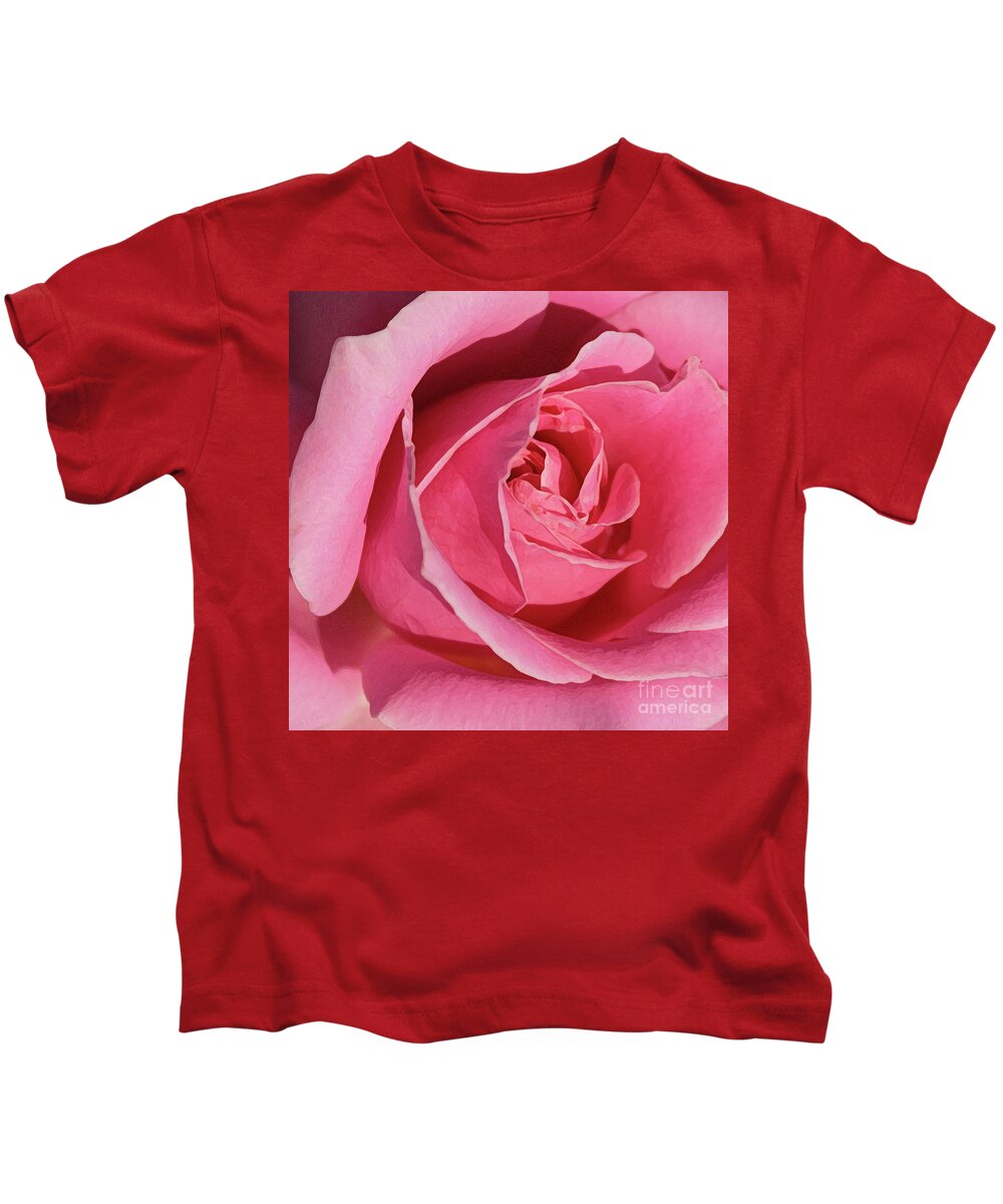 Rose; Roses; Flowers; Flower; Floral; Flora; Pink; Pink Rose; Pink Flowers; Digital Art; Photography; Painting; Simple; Decorative; Décor; Macro; Close-up Kids T-Shirt featuring the photograph The Beauty of the Rose by Tina Uihlein