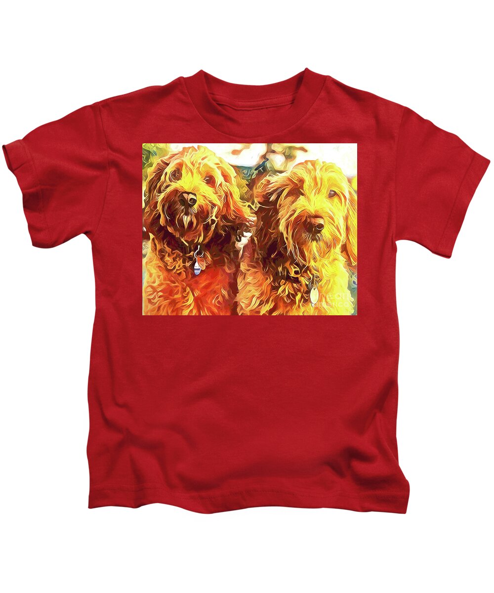 Goldendoodles Kids T-Shirt featuring the photograph The Brothers Goldendoodle by Xine Segalas