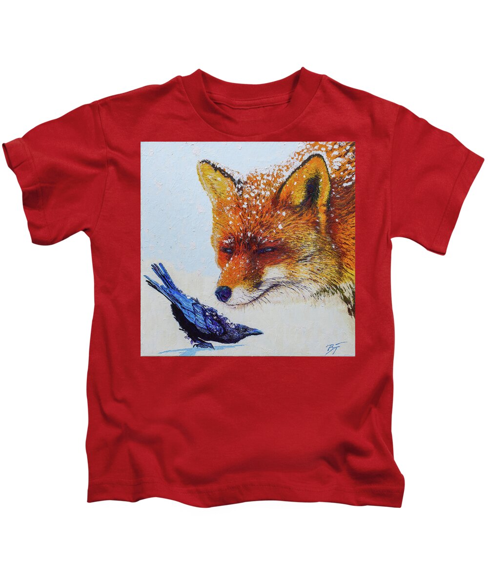 Fox Kids T-Shirt featuring the painting The Messenger by Darien Bogart