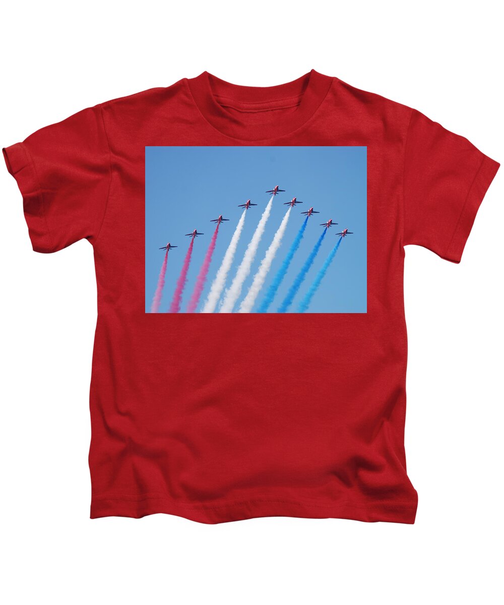 The Red Arrows Kids T-Shirt featuring the photograph The Red Arrows Arrival by Neil R Finlay